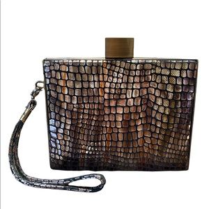 HOBO Alligator Crocodile Clutch with Clasp Gold & Bronze